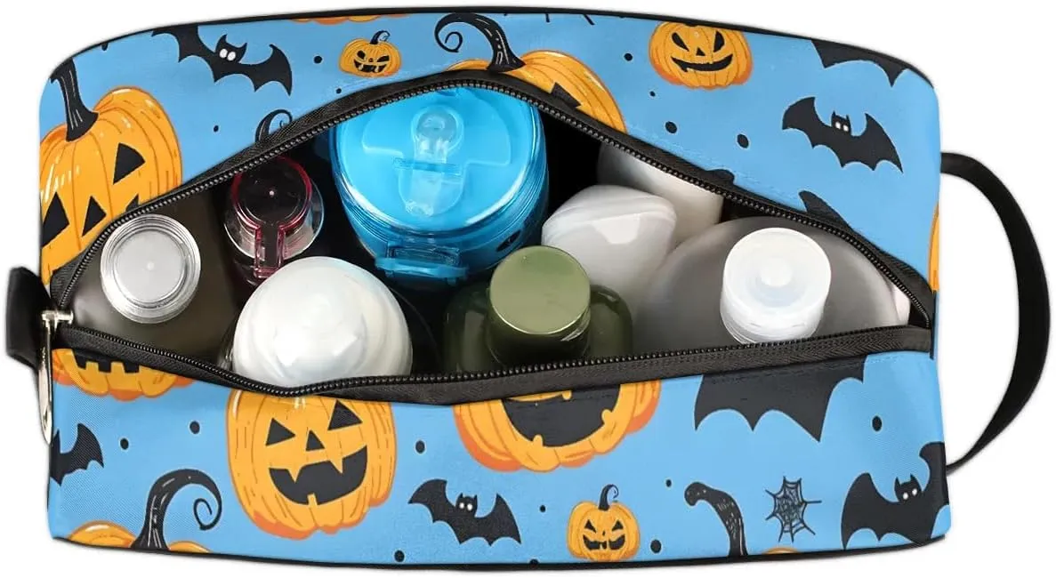 Travel Toiletry Bag for Women Men Halloween Pumpkin Bats Hanging Cosmetic Bag Waterproof Makeup Bag for Shaving Makeup Toothbrush & Travel Essentials