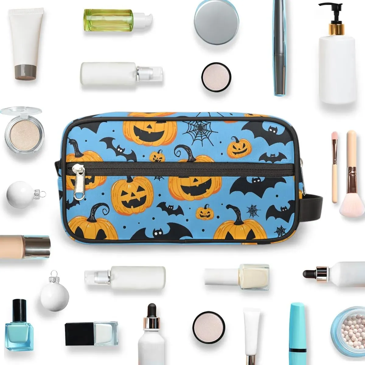 Travel Toiletry Bag for Women Men Halloween Pumpkin Bats Hanging Cosmetic Bag Waterproof Makeup Bag for Shaving Makeup Toothbrush & Travel Essentials