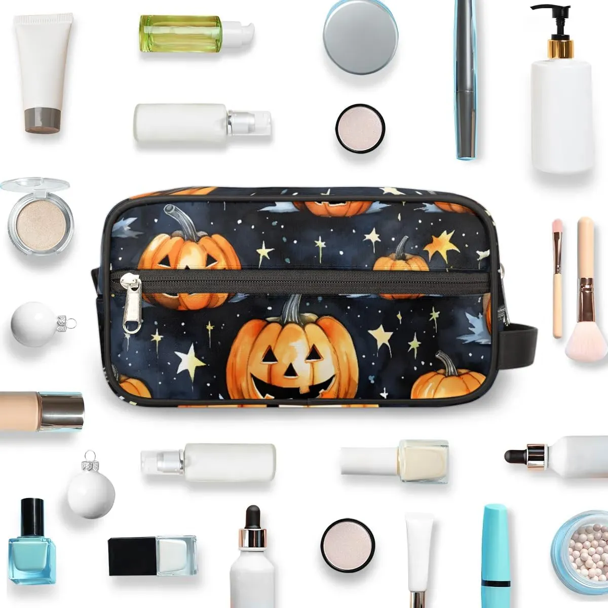 Travel Toiletry Bag for Women Men Halloween Pumpkins Star Hanging Cosmetic Bag Waterproof Makeup Bag for Shaving Makeup Toothbrush & Travel Essentials