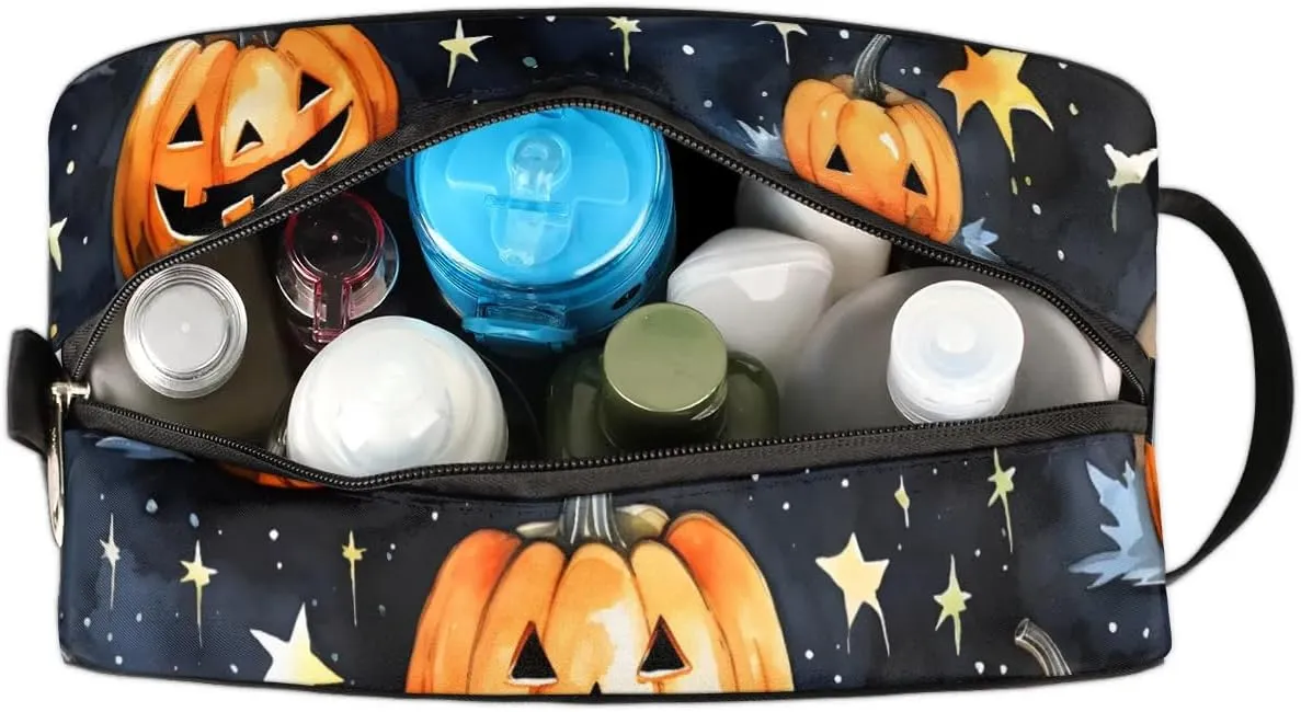 Travel Toiletry Bag for Women Men Halloween Pumpkins Star Hanging Cosmetic Bag Waterproof Makeup Bag for Shaving Makeup Toothbrush & Travel Essentials