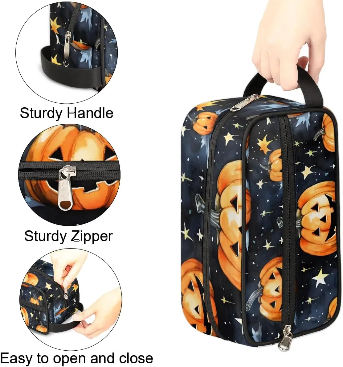 Travel Toiletry Bag for Women Men Halloween Pumpkins Star Hanging Cosmetic Bag Waterproof Makeup Bag for Shaving Makeup Toothbrush & Travel Essentials
