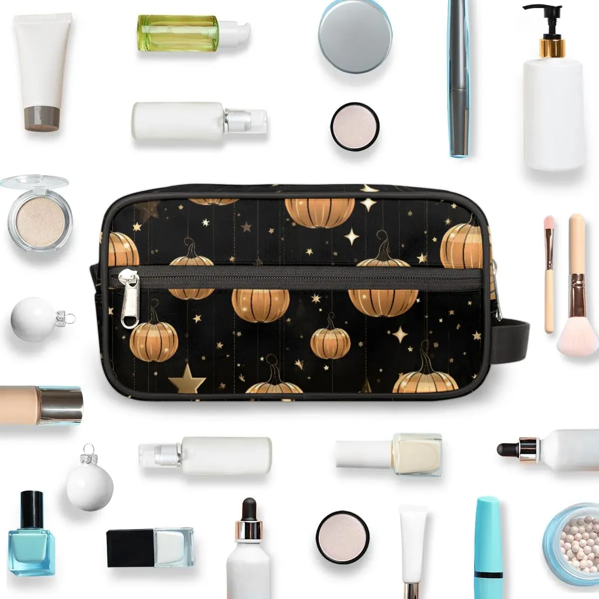 Travel Toiletry Bag for Women Men Halloween Pumpkins Stars Hanging Cosmetic Bag Waterproof Makeup Bag for Shaving Makeup Toothbrush & Travel Essentials