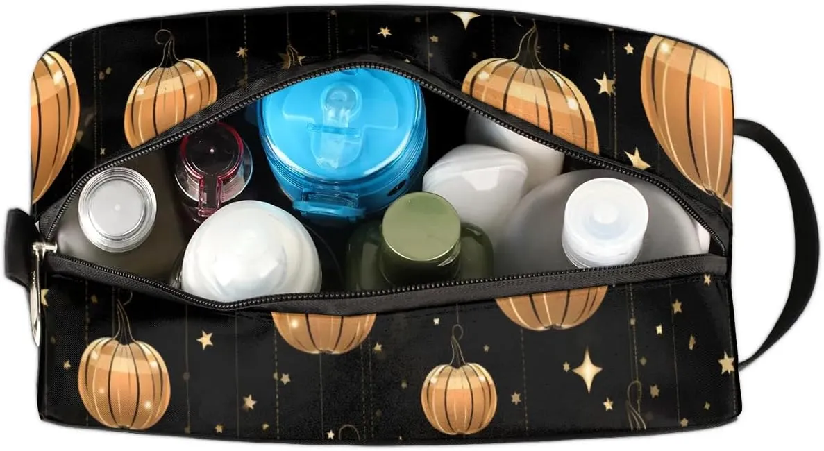 Travel Toiletry Bag for Women Men Halloween Pumpkins Stars Hanging Cosmetic Bag Waterproof Makeup Bag for Shaving Makeup Toothbrush & Travel Essentials