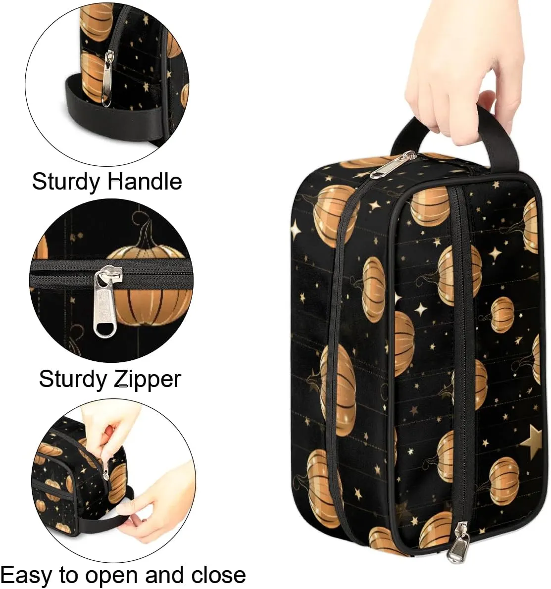 Travel Toiletry Bag for Women Men Halloween Pumpkins Stars Hanging Cosmetic Bag Waterproof Makeup Bag for Shaving Makeup Toothbrush & Travel Essentials