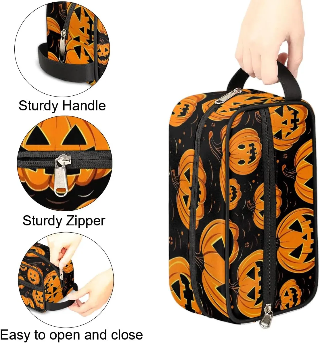 Travel Toiletry Bag for Women Men Halloween Terrifying Pumpkins Hanging Cosmetic Bag Waterproof Makeup Bag for Shaving Makeup Toothbrush & Travel Essentials