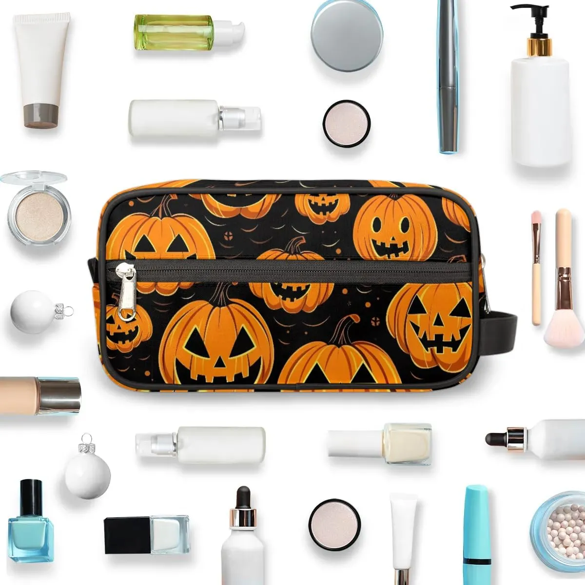 Travel Toiletry Bag for Women Men Halloween Terrifying Pumpkins Hanging Cosmetic Bag Waterproof Makeup Bag for Shaving Makeup Toothbrush & Travel Essentials