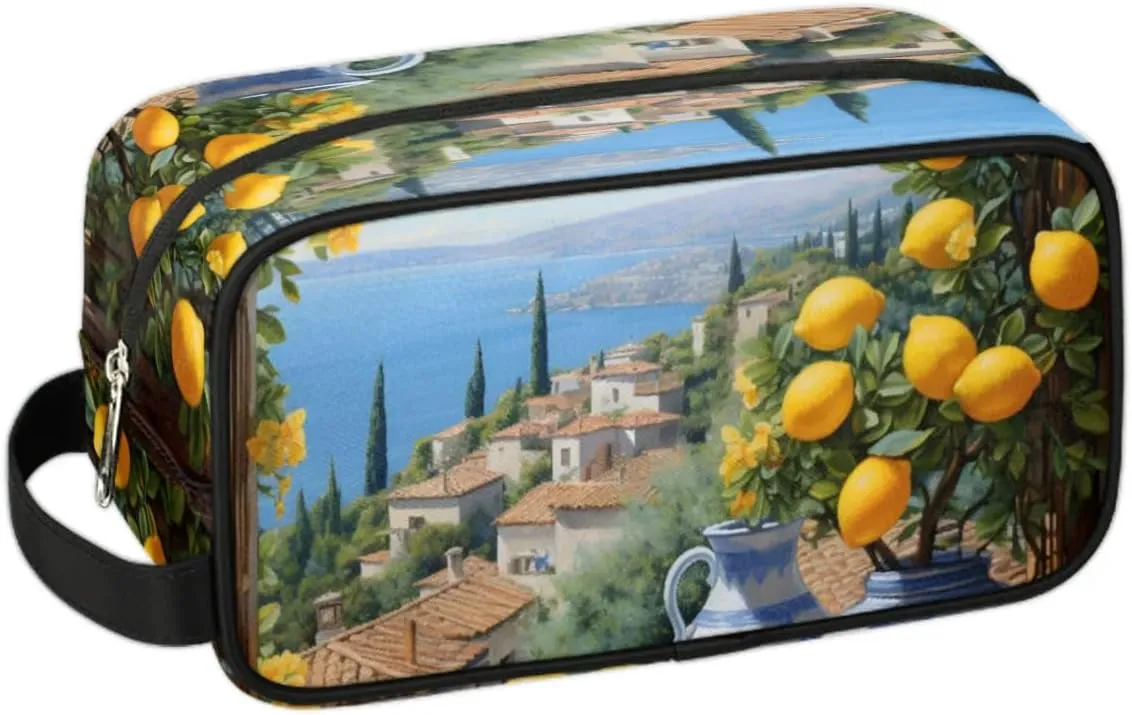 Travel Toiletry Bag for Women Men Lemon Seascape Hanging Cosmetic Bag Waterproof Makeup Bag for Shaving Makeup Toothbrush & Travel Essentials