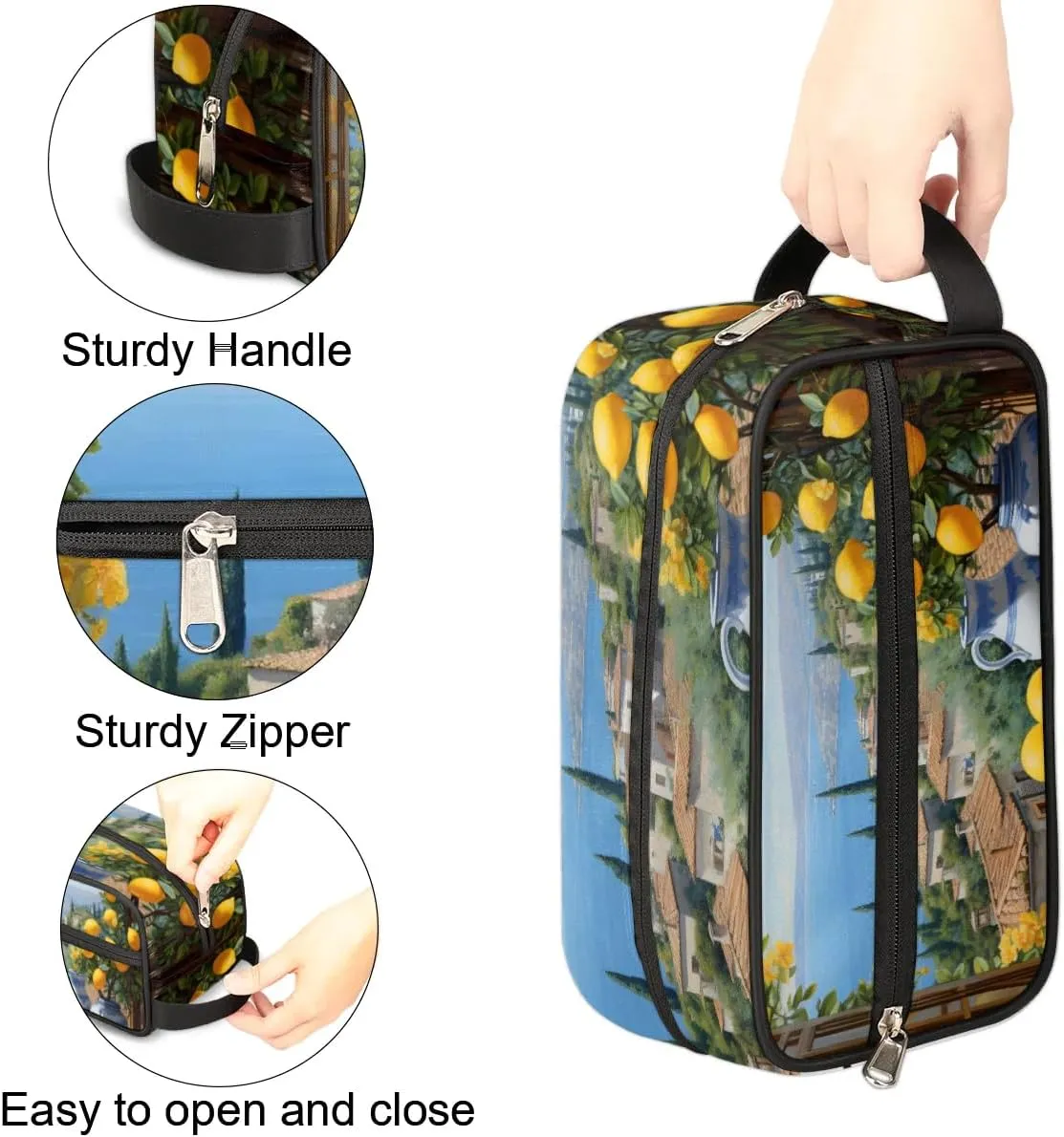 Travel Toiletry Bag for Women Men Lemon Seascape Hanging Cosmetic Bag Waterproof Makeup Bag for Shaving Makeup Toothbrush & Travel Essentials
