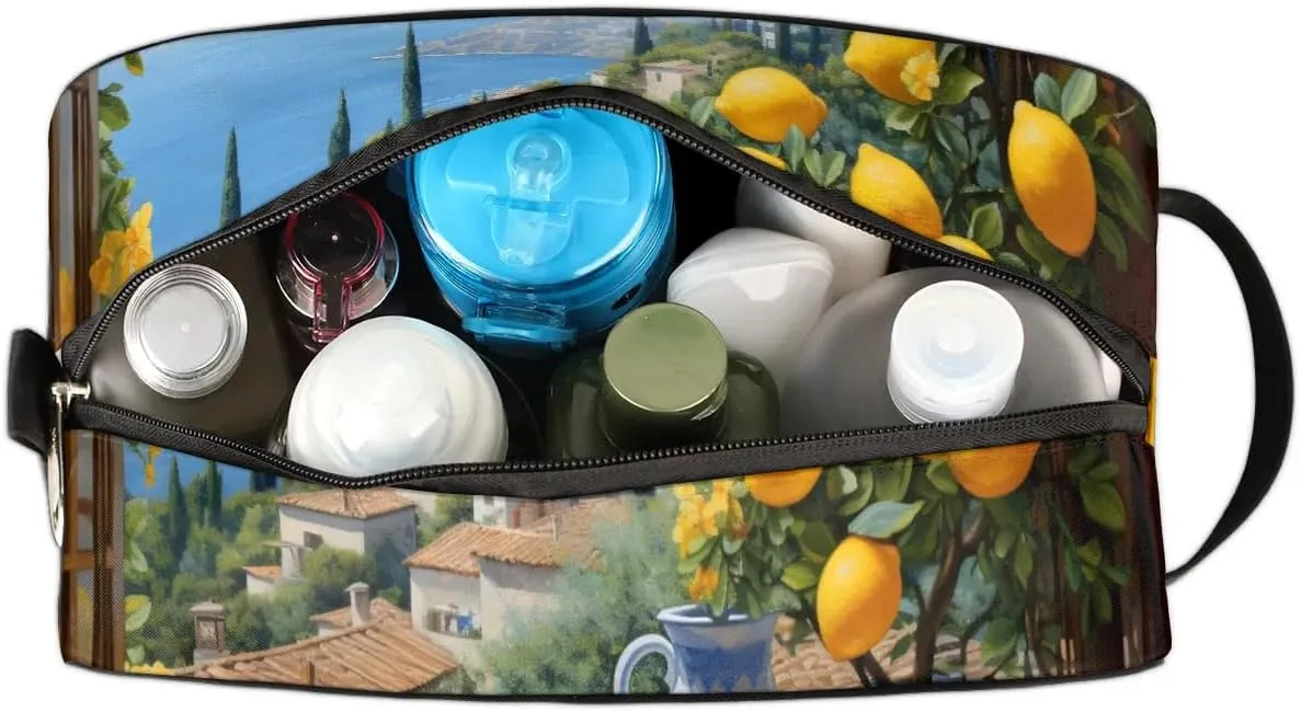 Travel Toiletry Bag for Women Men Lemon Seascape Hanging Cosmetic Bag Waterproof Makeup Bag for Shaving Makeup Toothbrush & Travel Essentials