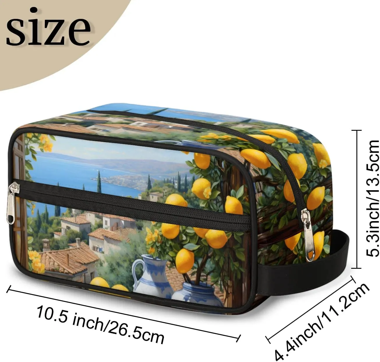 Travel Toiletry Bag for Women Men Lemon Seascape Hanging Cosmetic Bag Waterproof Makeup Bag for Shaving Makeup Toothbrush & Travel Essentials