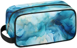 Travel Toiletry Bag for Women Men Marble Blue Texture Hanging Cosmetic Bag Waterproof Makeup Bag for Shaving Makeup Toothbrush & Travel Essentials