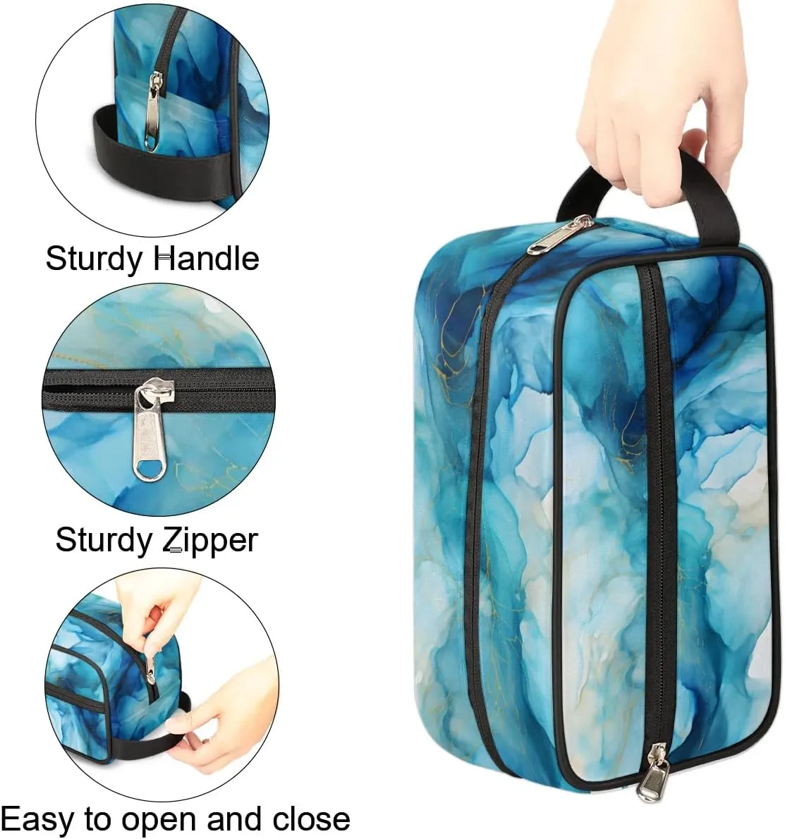 Travel Toiletry Bag for Women Men Marble Blue Texture Hanging Cosmetic Bag Waterproof Makeup Bag for Shaving Makeup Toothbrush & Travel Essentials