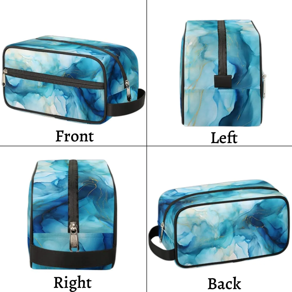 Travel Toiletry Bag for Women Men Marble Blue Texture Hanging Cosmetic Bag Waterproof Makeup Bag for Shaving Makeup Toothbrush & Travel Essentials
