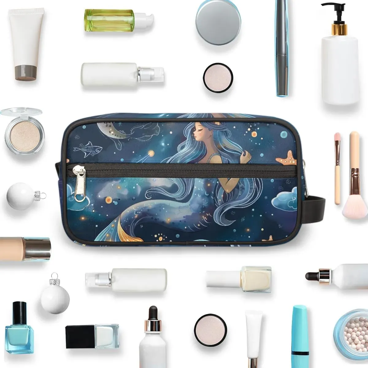 Travel Toiletry Bag for Women Men Mermaid Starfish Hanging Cosmetic Bag Waterproof Makeup Bag for Shaving Makeup Toothbrush & Travel Essentials