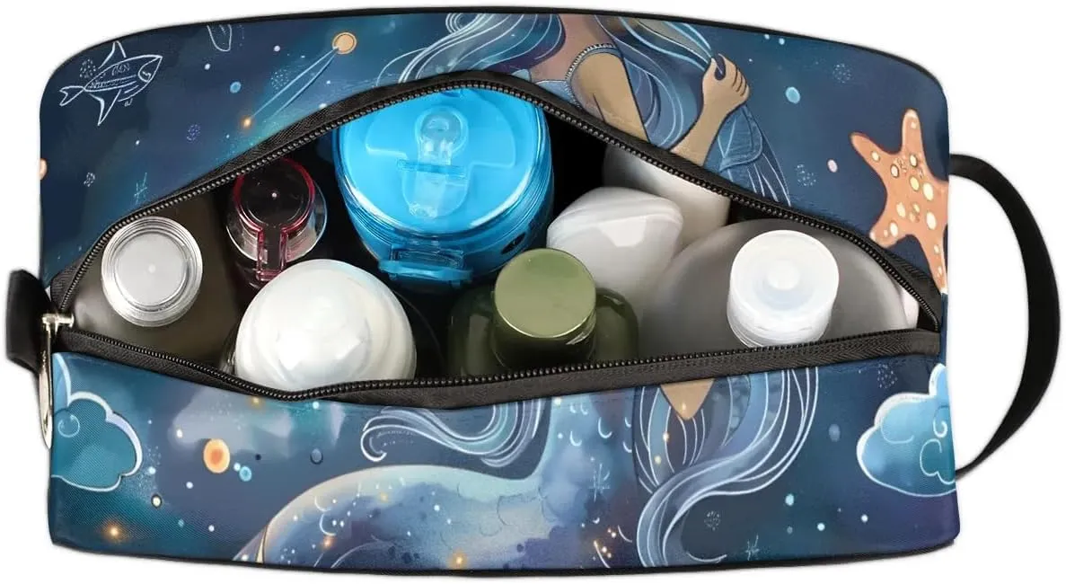 Travel Toiletry Bag for Women Men Mermaid Starfish Hanging Cosmetic Bag Waterproof Makeup Bag for Shaving Makeup Toothbrush & Travel Essentials