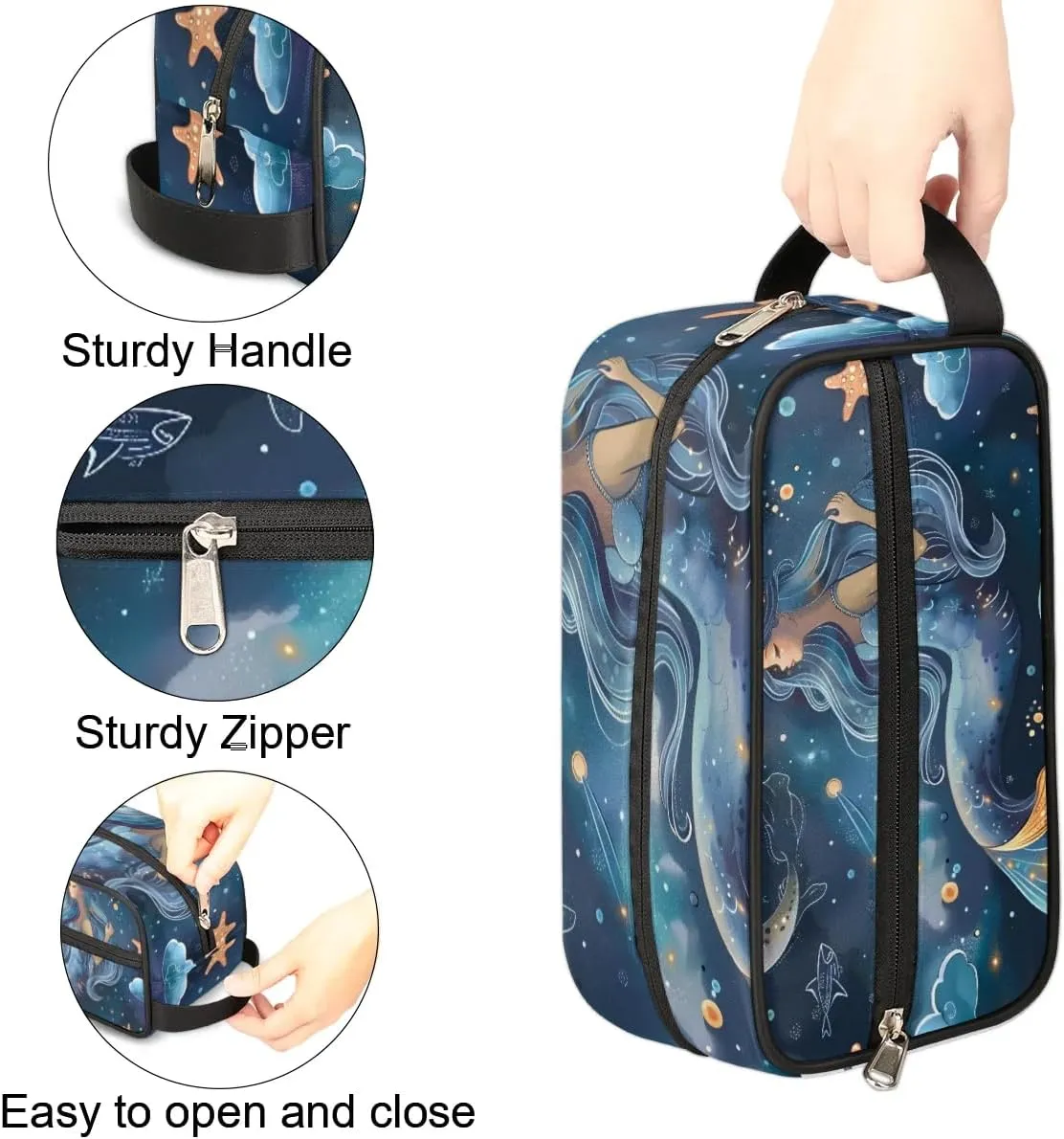 Travel Toiletry Bag for Women Men Mermaid Starfish Hanging Cosmetic Bag Waterproof Makeup Bag for Shaving Makeup Toothbrush & Travel Essentials