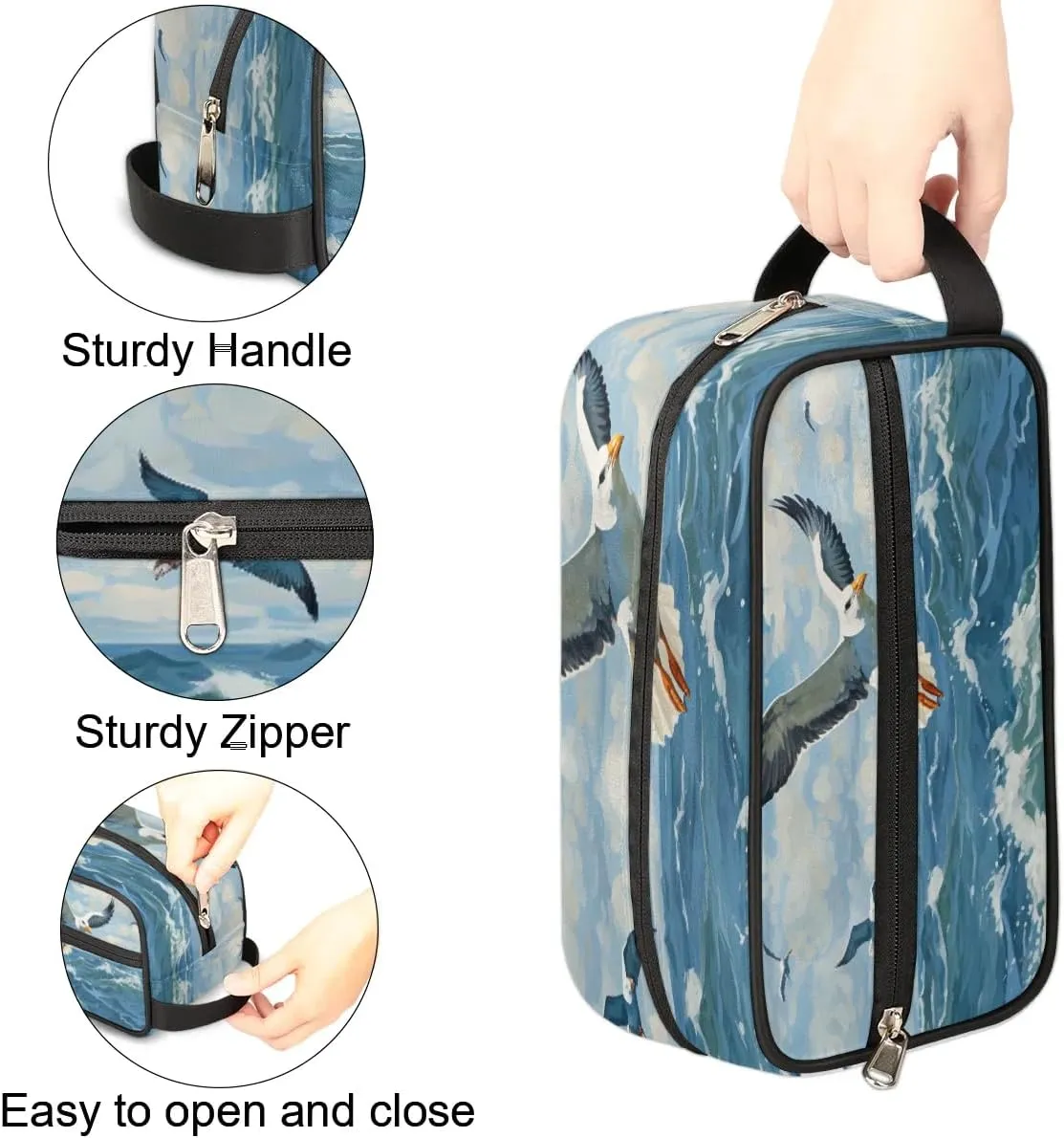 Travel Toiletry Bag for Women Men Ocean Sea Seagulls Hanging Cosmetic Bag Waterproof Makeup Bag for Shaving Makeup Toothbrush & Travel Essentials