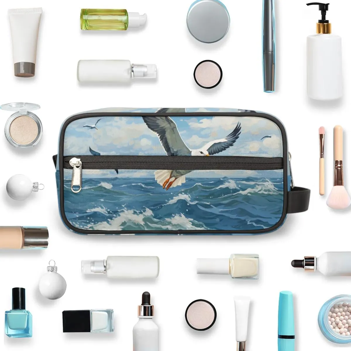 Travel Toiletry Bag for Women Men Ocean Sea Seagulls Hanging Cosmetic Bag Waterproof Makeup Bag for Shaving Makeup Toothbrush & Travel Essentials