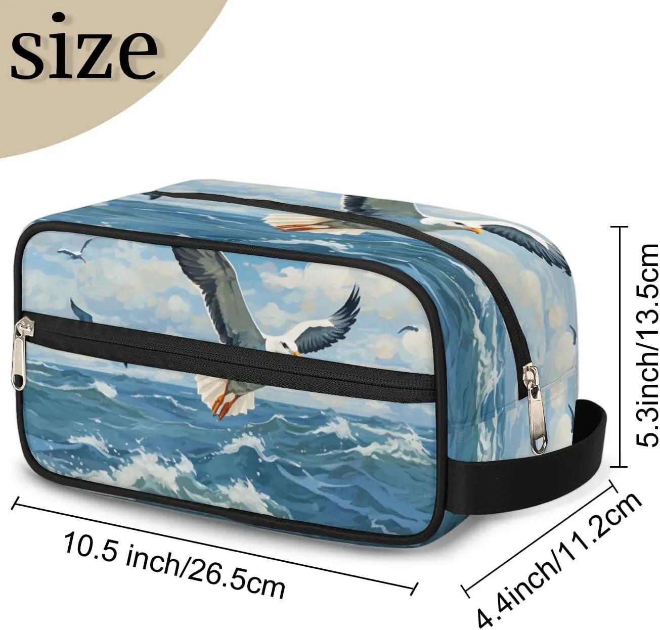 Travel Toiletry Bag for Women Men Ocean Sea Seagulls Hanging Cosmetic Bag Waterproof Makeup Bag for Shaving Makeup Toothbrush & Travel Essentials