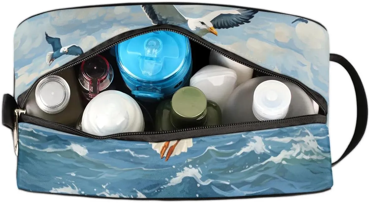 Travel Toiletry Bag for Women Men Ocean Sea Seagulls Hanging Cosmetic Bag Waterproof Makeup Bag for Shaving Makeup Toothbrush & Travel Essentials
