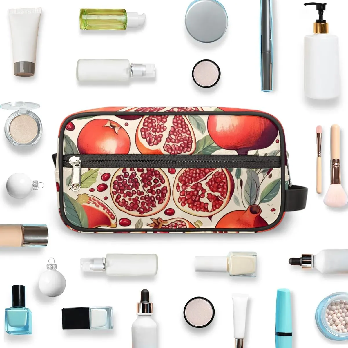 Travel Toiletry Bag for Women Men Pomegranate Leaves Hanging Cosmetic Bag Waterproof Makeup Bag for Shaving Makeup Toothbrush & Travel Essentials