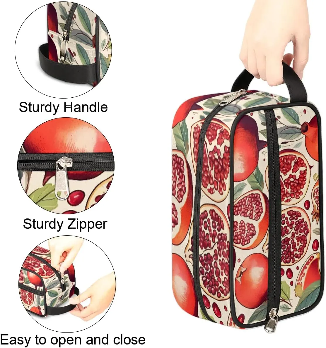 Travel Toiletry Bag for Women Men Pomegranate Leaves Hanging Cosmetic Bag Waterproof Makeup Bag for Shaving Makeup Toothbrush & Travel Essentials
