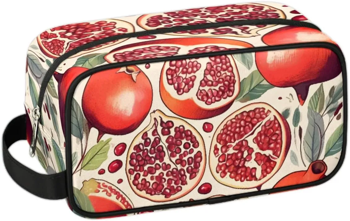 Travel Toiletry Bag for Women Men Pomegranate Leaves Hanging Cosmetic Bag Waterproof Makeup Bag for Shaving Makeup Toothbrush & Travel Essentials