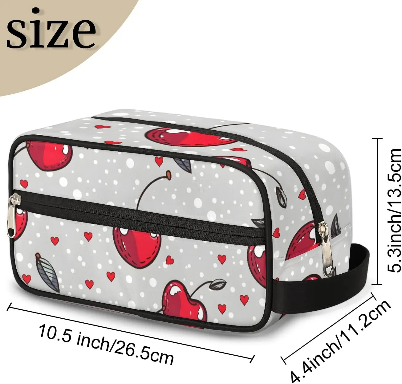 Travel Toiletry Bag for Women Men Red Cherries Pattern Hanging Cosmetic Bag Waterproof Makeup Bag for Shaving Makeup Toothbrush & Travel Essentials