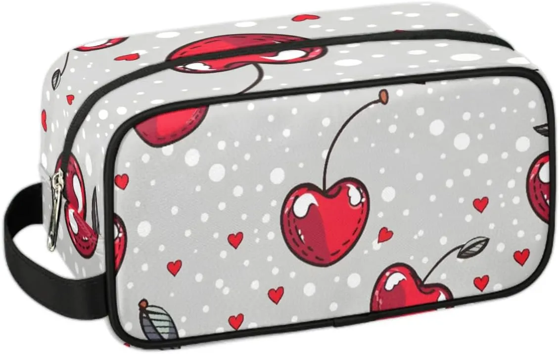 Travel Toiletry Bag for Women Men Red Cherries Pattern Hanging Cosmetic Bag Waterproof Makeup Bag for Shaving Makeup Toothbrush & Travel Essentials