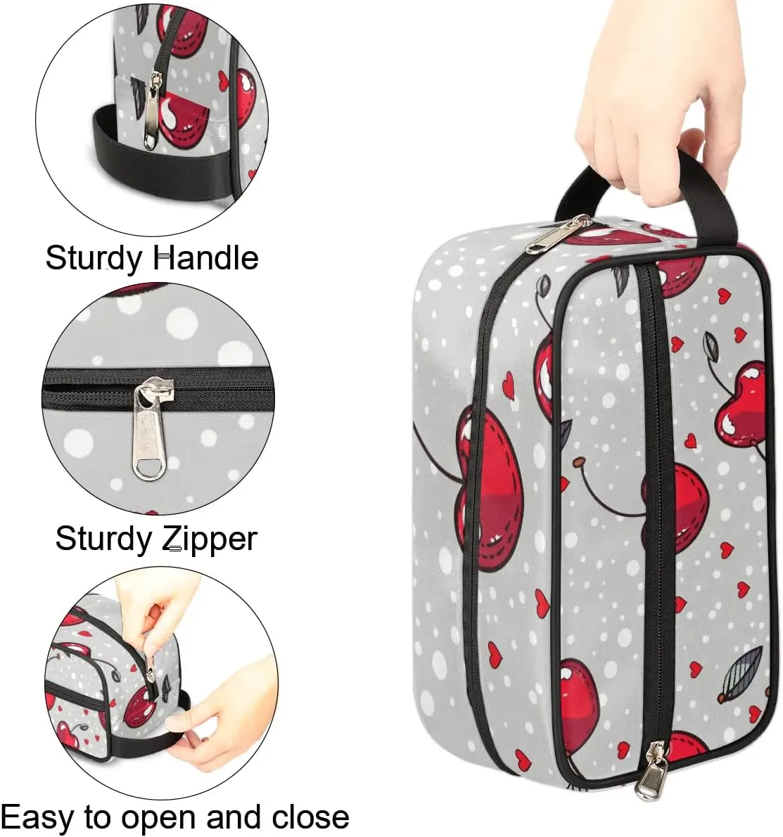 Travel Toiletry Bag for Women Men Red Cherries Pattern Hanging Cosmetic Bag Waterproof Makeup Bag for Shaving Makeup Toothbrush & Travel Essentials