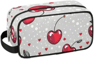 Travel Toiletry Bag for Women Men Red Cherries Pattern Hanging Cosmetic Bag Waterproof Makeup Bag for Shaving Makeup Toothbrush & Travel Essentials