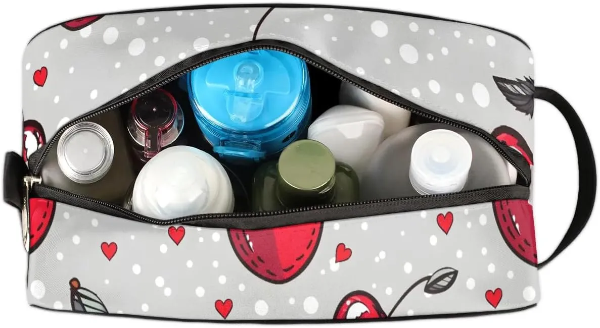 Travel Toiletry Bag for Women Men Red Cherries Pattern Hanging Cosmetic Bag Waterproof Makeup Bag for Shaving Makeup Toothbrush & Travel Essentials