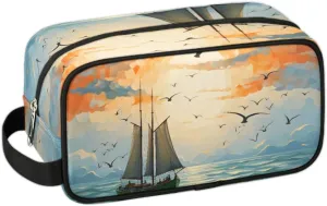 Travel Toiletry Bag for Women Men Seagull Sunset Sailboat Hanging Cosmetic Bag Waterproof Makeup Bag for Shaving Makeup Toothbrush & Travel Essentials