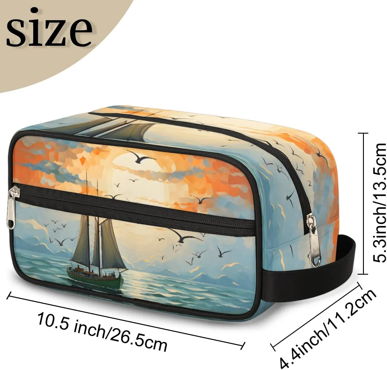 Travel Toiletry Bag for Women Men Seagull Sunset Sailboat Hanging Cosmetic Bag Waterproof Makeup Bag for Shaving Makeup Toothbrush & Travel Essentials