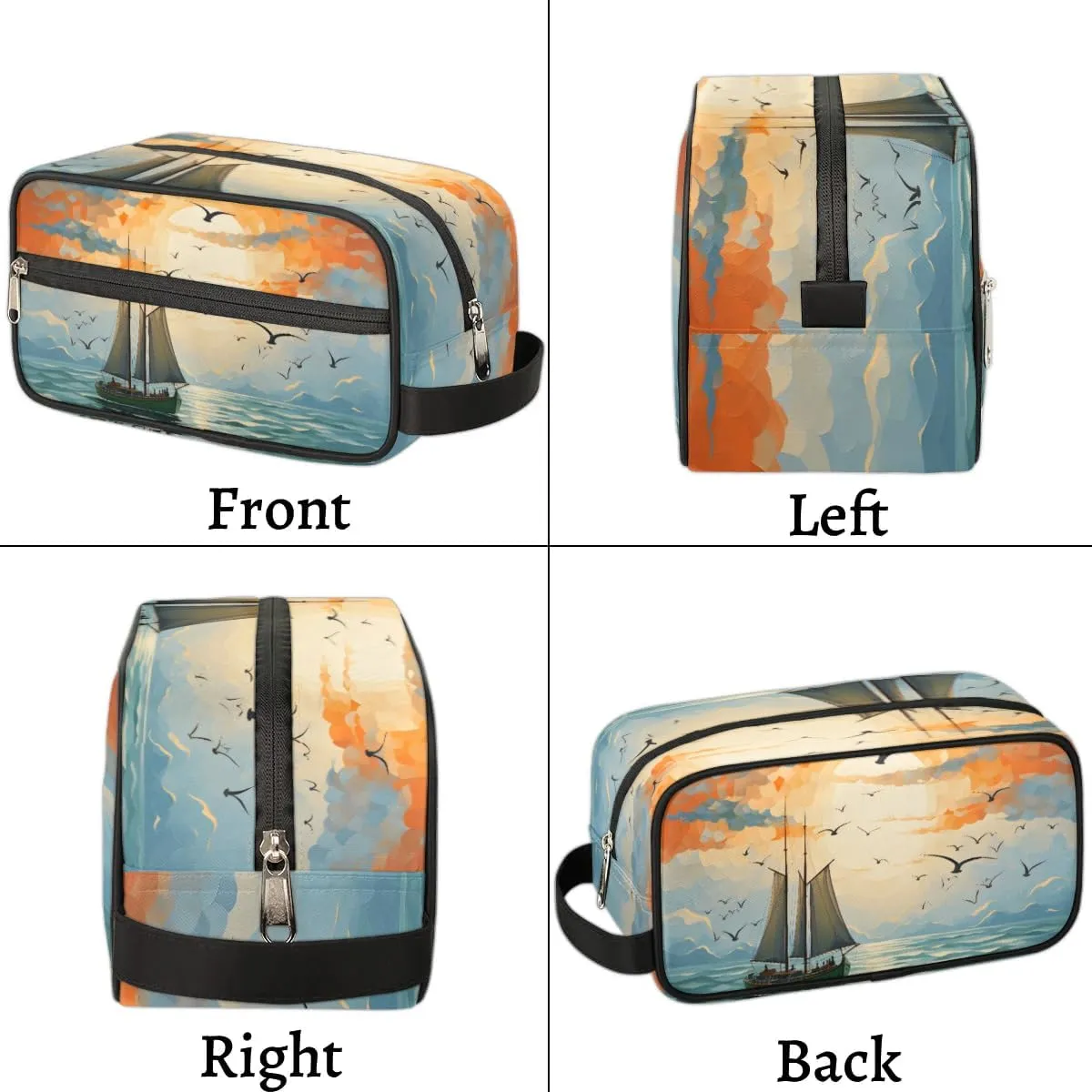 Travel Toiletry Bag for Women Men Seagull Sunset Sailboat Hanging Cosmetic Bag Waterproof Makeup Bag for Shaving Makeup Toothbrush & Travel Essentials