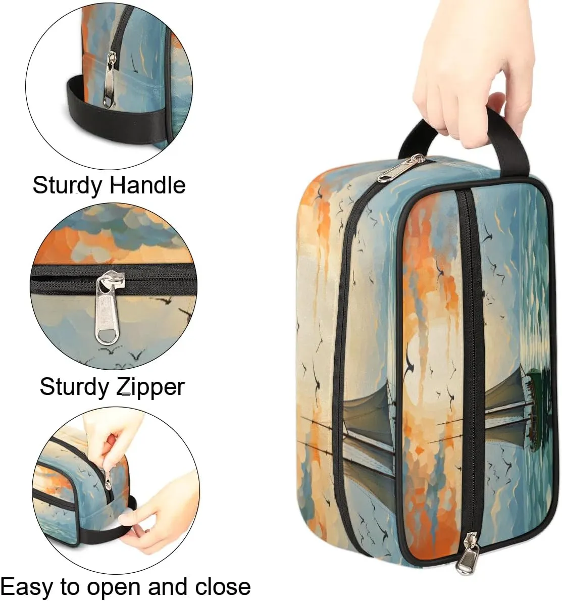 Travel Toiletry Bag for Women Men Seagull Sunset Sailboat Hanging Cosmetic Bag Waterproof Makeup Bag for Shaving Makeup Toothbrush & Travel Essentials