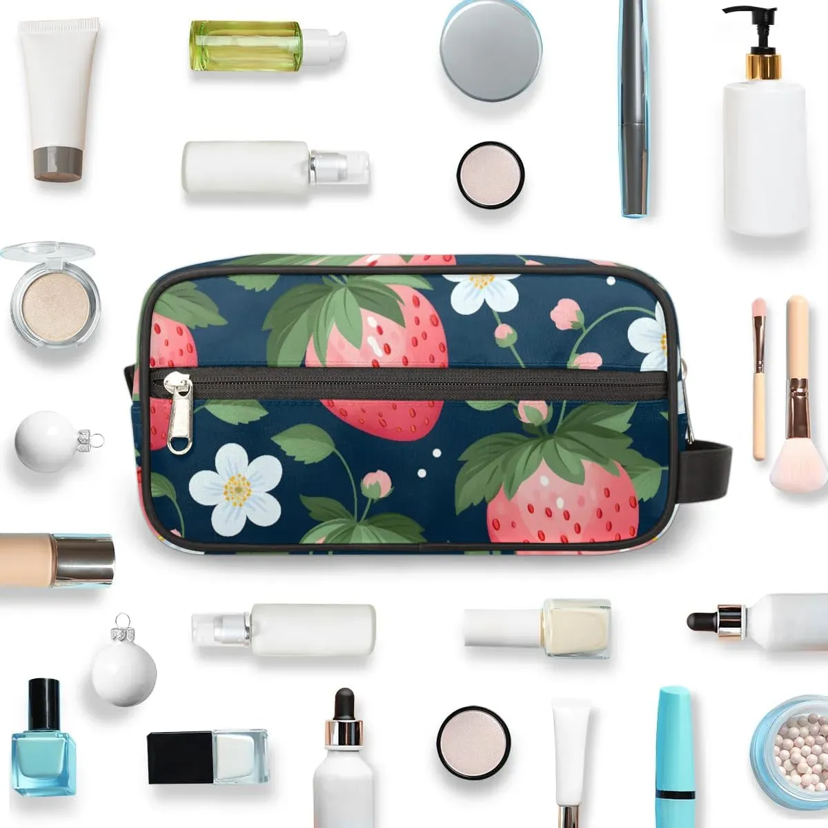 Travel Toiletry Bag for Women Men Strawberries Fruit Hanging Cosmetic Bag Waterproof Makeup Bag for Shaving Makeup Toothbrush & Travel Essentials