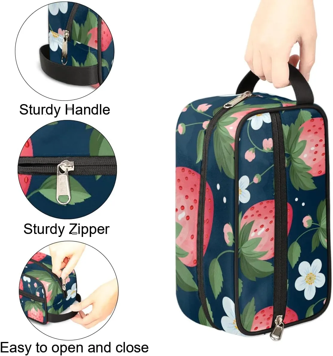 Travel Toiletry Bag for Women Men Strawberries Fruit Hanging Cosmetic Bag Waterproof Makeup Bag for Shaving Makeup Toothbrush & Travel Essentials