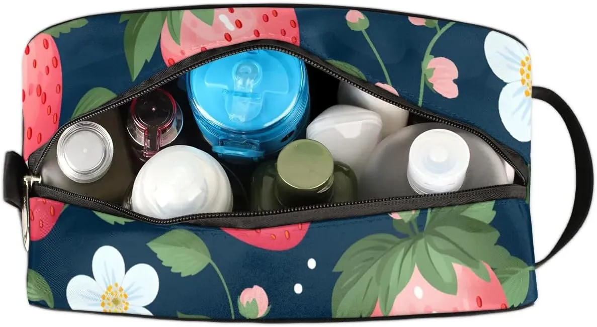Travel Toiletry Bag for Women Men Strawberries Fruit Hanging Cosmetic Bag Waterproof Makeup Bag for Shaving Makeup Toothbrush & Travel Essentials