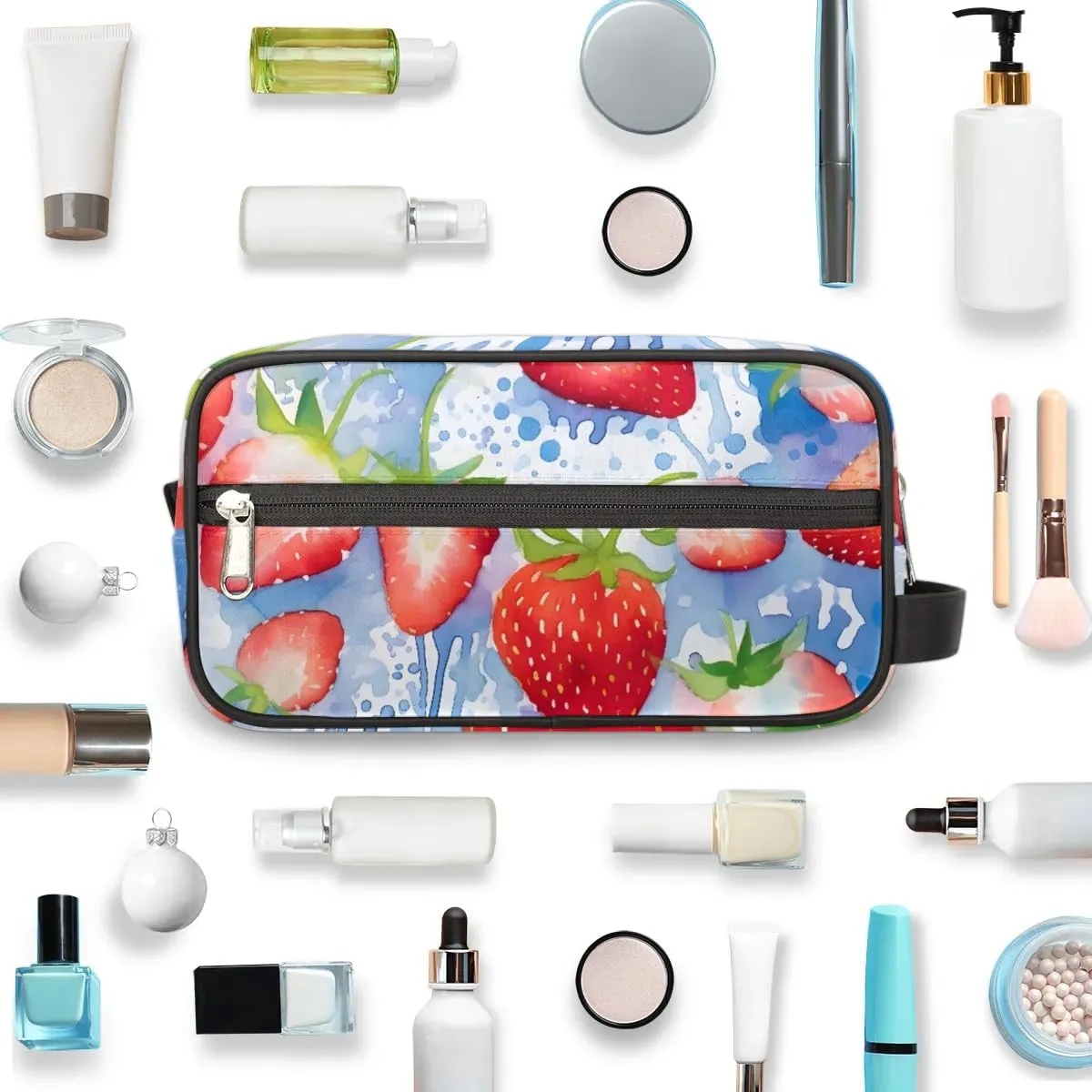 Travel Toiletry Bag for Women Men Watercolor Strawberry Hanging Cosmetic Bag Waterproof Makeup Bag for Shaving Makeup Toothbrush & Travel Essentials
