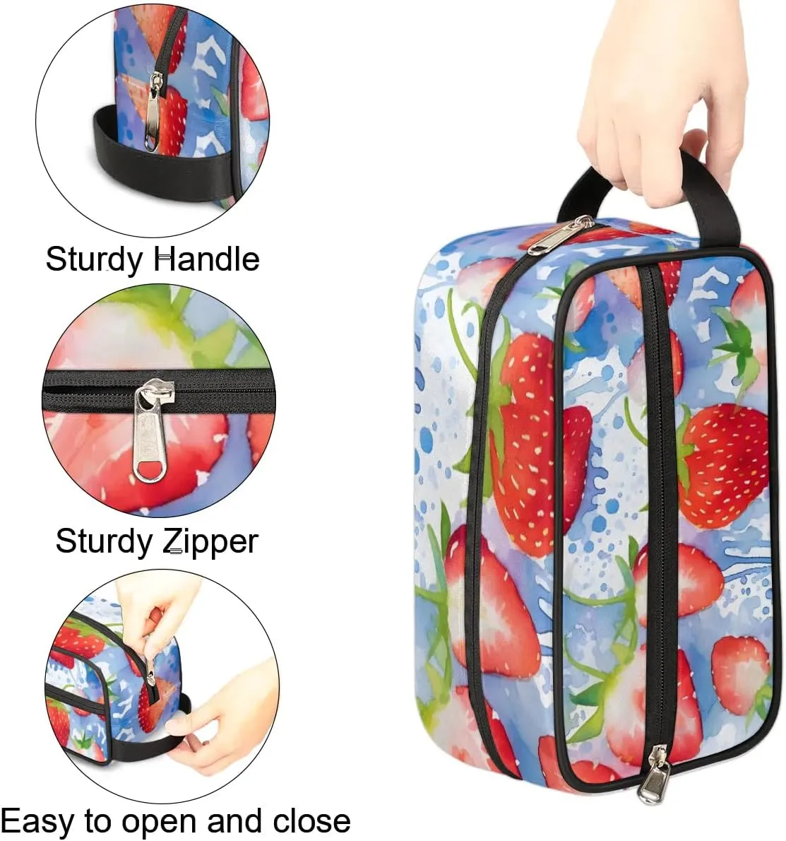 Travel Toiletry Bag for Women Men Watercolor Strawberry Hanging Cosmetic Bag Waterproof Makeup Bag for Shaving Makeup Toothbrush & Travel Essentials