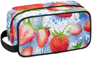 Travel Toiletry Bag for Women Men Watercolor Strawberry Hanging Cosmetic Bag Waterproof Makeup Bag for Shaving Makeup Toothbrush & Travel Essentials