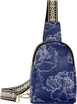 trendy Carnation Navy Blue leather fanny pack multipurpose for women leather crossbody for hiking