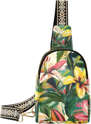 trendy Carnival Lilies Oil Painting fanny pack women leather small fanny packs for for travel