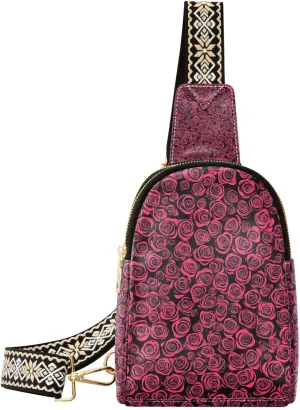 Trendy Dark Red Rose crossbody sling bag leather brown leather fanny pack for hiking
