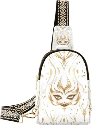 Trendy Golden Circus Clown Flower sling bag waterproof brown leather fanny pack for hiking