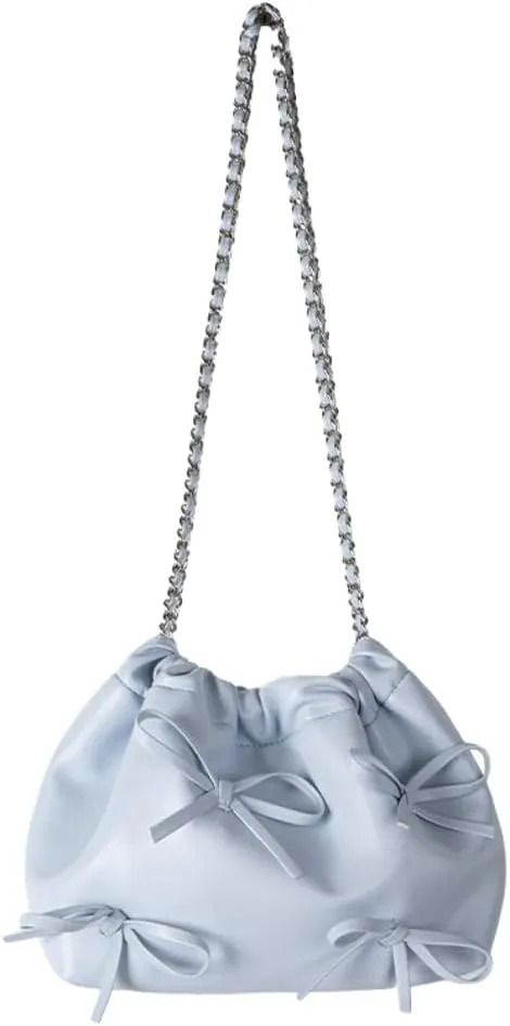 Trendy Small Purses Soft Leather Pleated Bucket Bags Shoulder Bag with Chain Cute Hobo Solid Shoulder Bags for Women