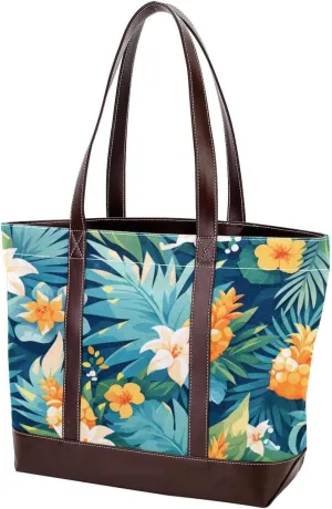 Tropical Pineapple-1816 Tote Bags Durable Leather Canvas Purses and Handbags for Women Top Handle Shoulder Satchel Hobo Bags