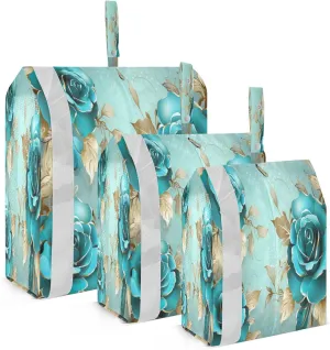 Turquoise Teal Rose Compression Packing Cubes for Travel Packing Organizers Large Luggage Organizers Bags for Women Men Travel Luggage