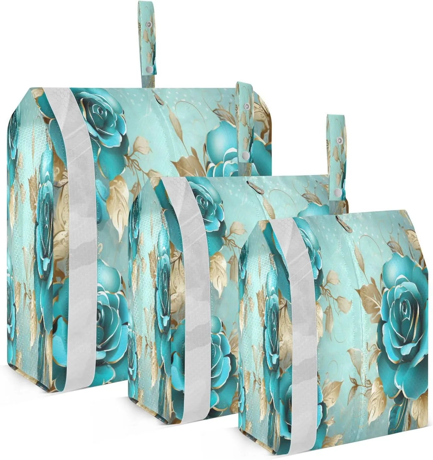 Turquoise Teal Rose Compression Packing Cubes for Travel Packing Organizers Large Luggage Organizers Bags for Women Men Travel Luggage